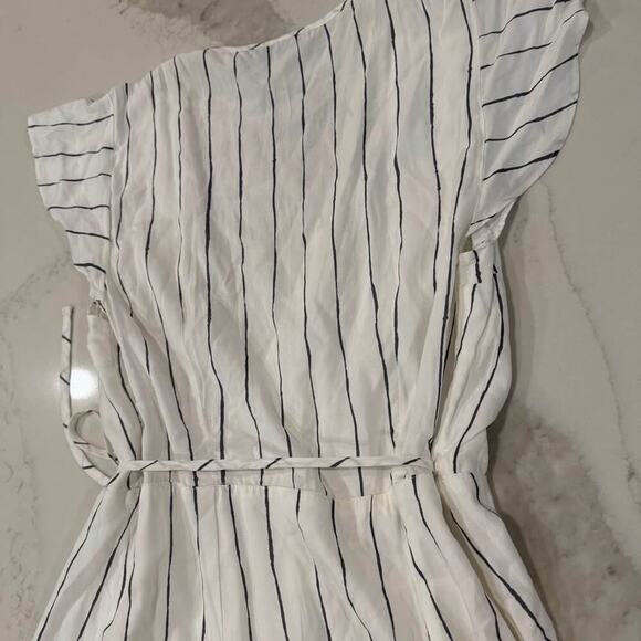 Abercrombie & Fitch Striped Wrap Mini Dress Womens XS White Tie Waist Ruffle Hem - Picture 9 of 9